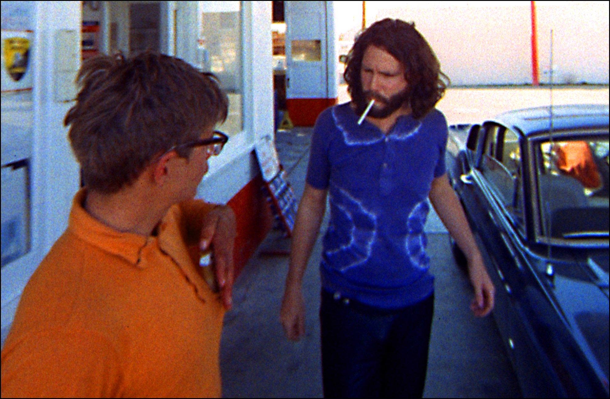 Jim Morrison as the “hitchhiker” in his film HWY and freeze-frame from When You’re Strange