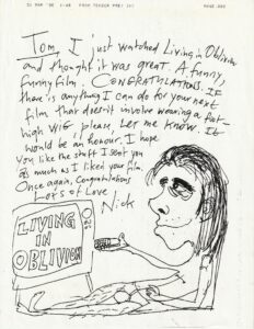 Drawing by Nick Cave watching Living In Oblivion
